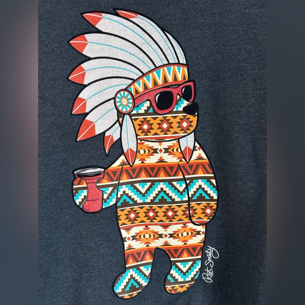 Riot Society Unisex Sweatshirt Gray Fleece Indian Bear Suglasses and Mug Size L - Picture 4 of 6